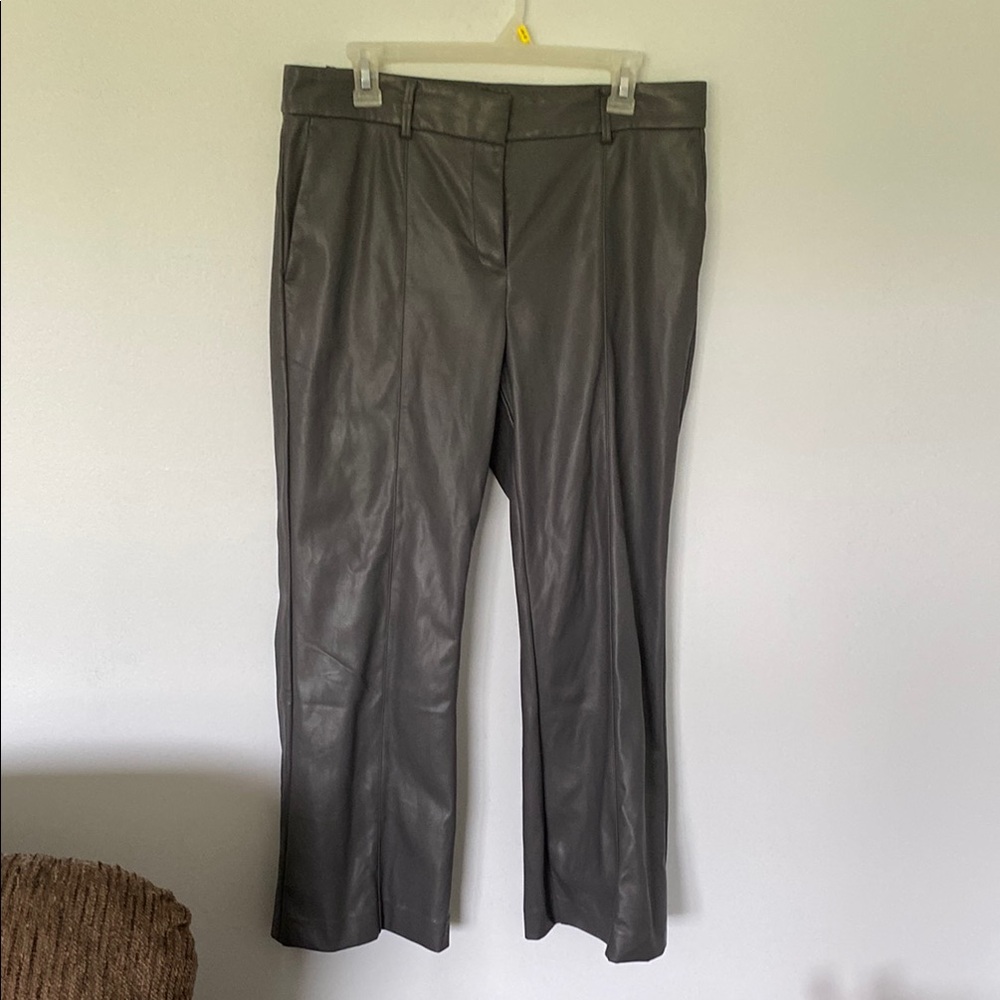 Faux Ann Taylor Leather Straight-Leg Pants in Charcoal